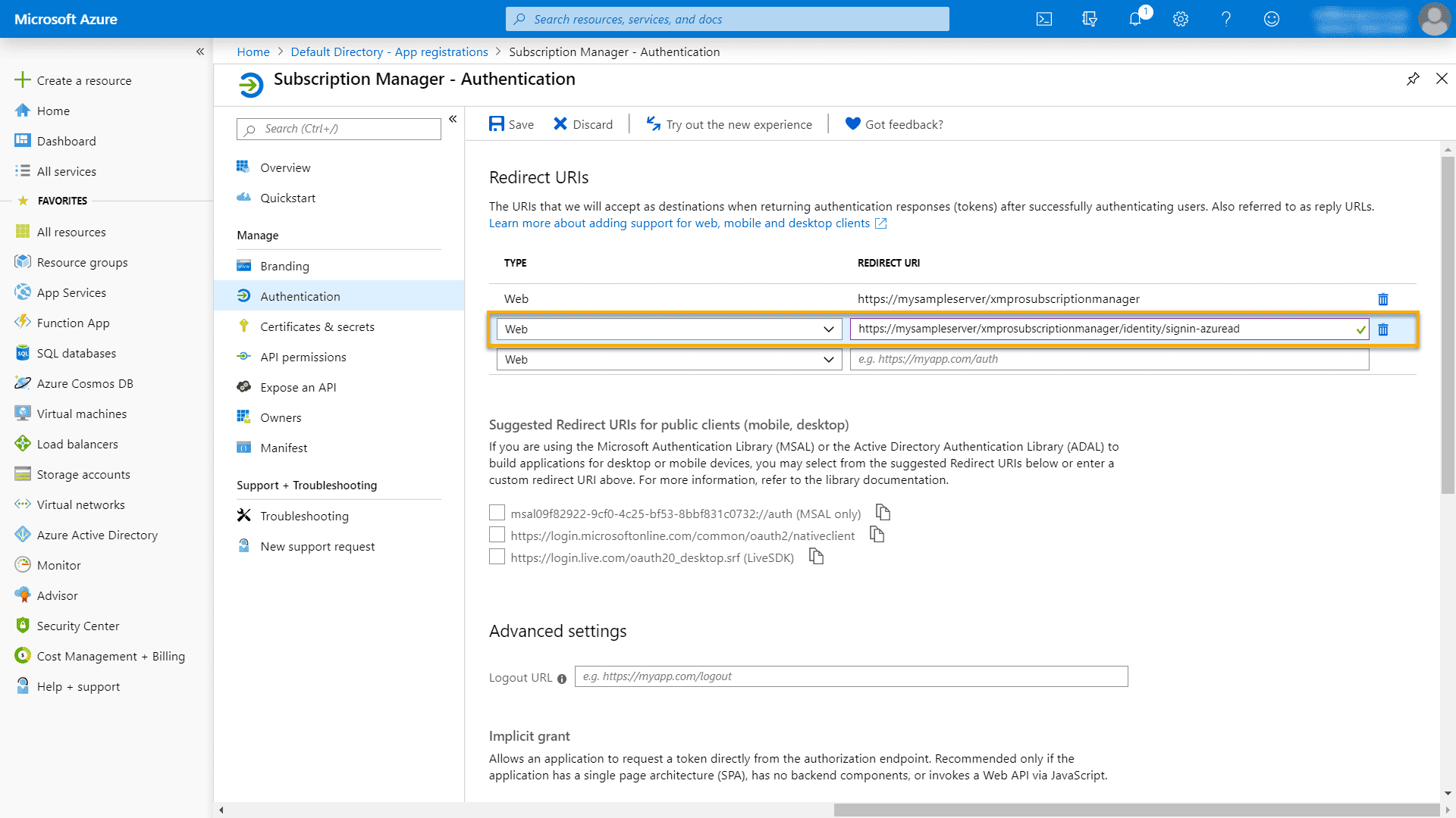 Authentication configuration