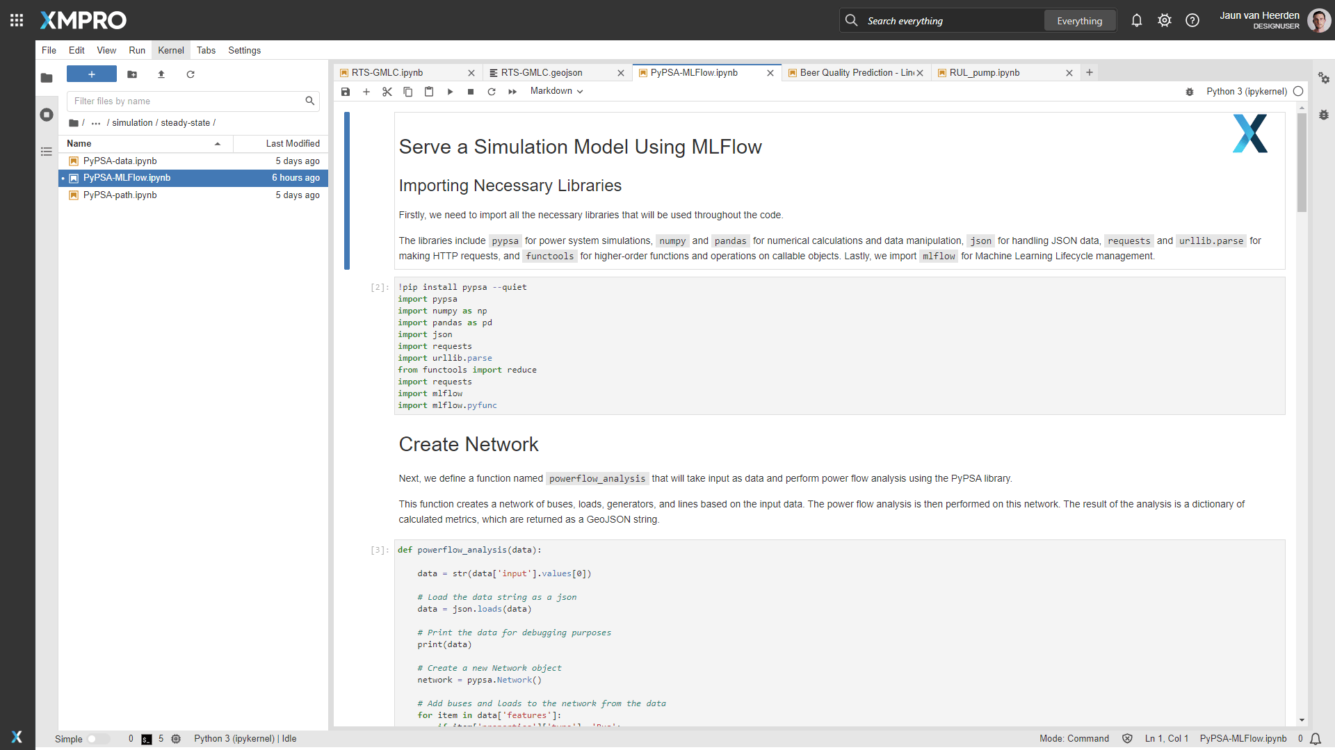 Fig 4: Creating a Power Flow Analysis model in steady-state power grid simulation.