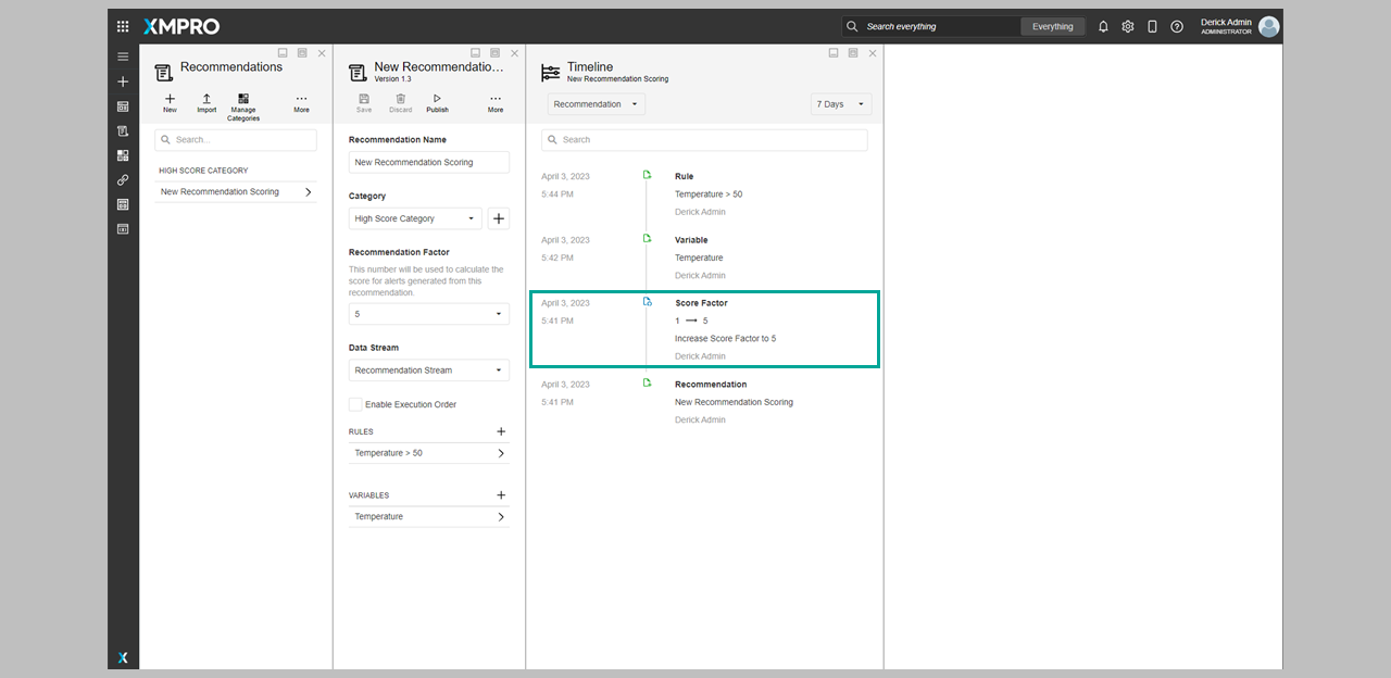 Fig 10. Recommendation & Rule Timeline