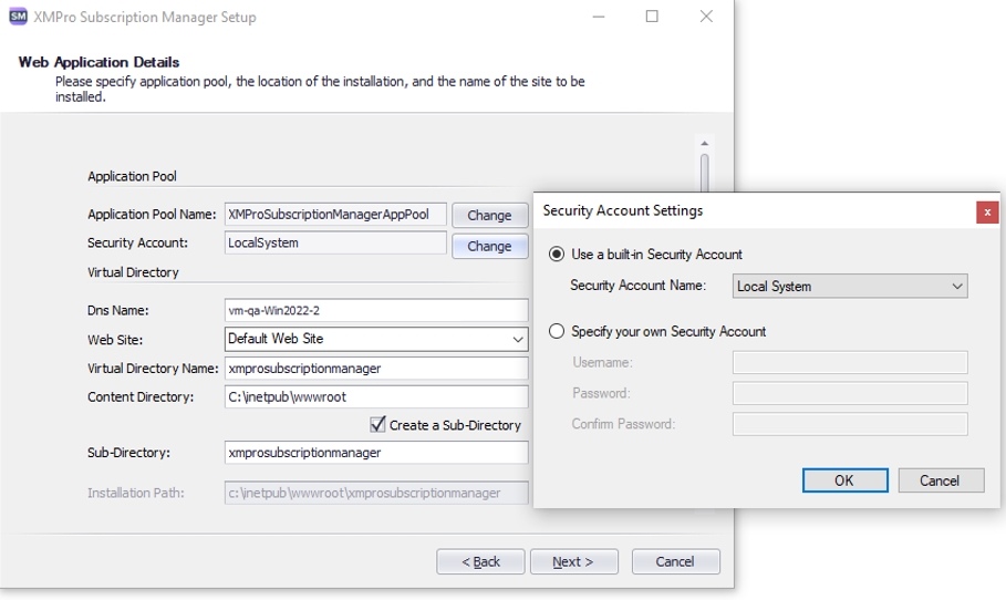 Security Account Configuration
