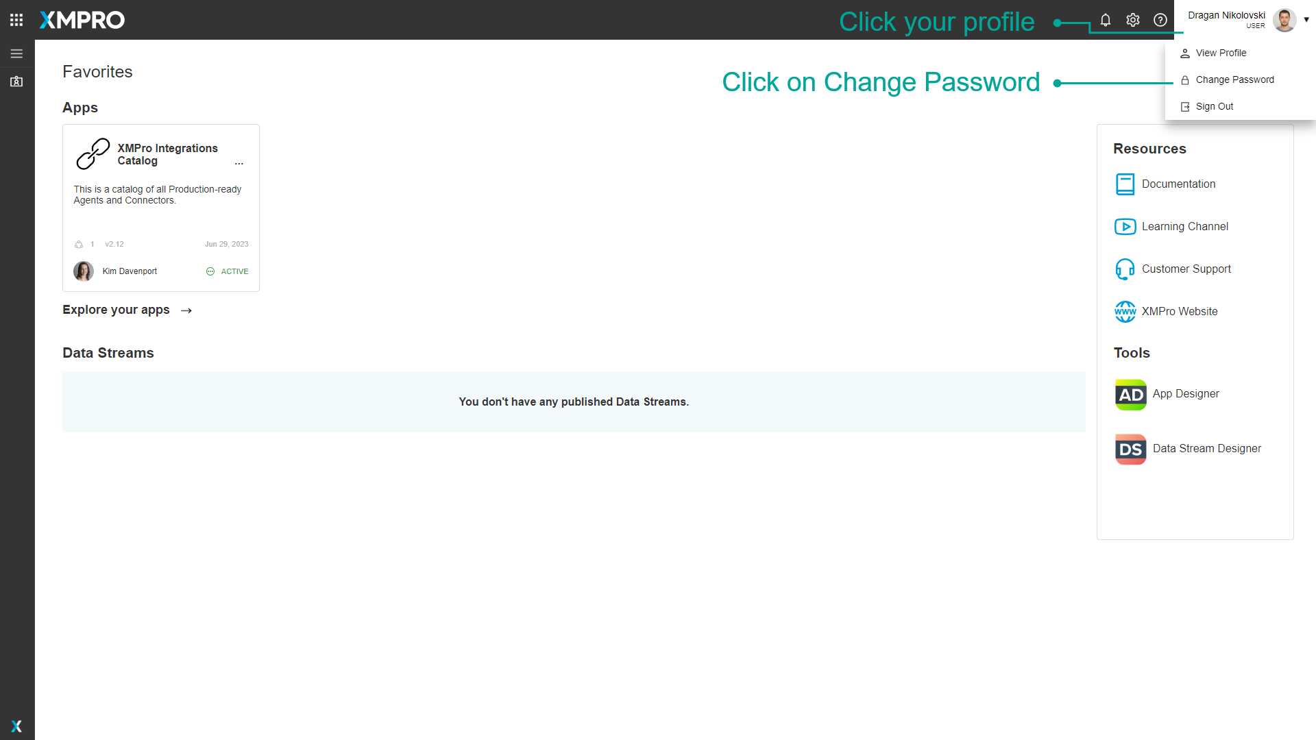 Fig 1: Open Change Password in Subscription Manager