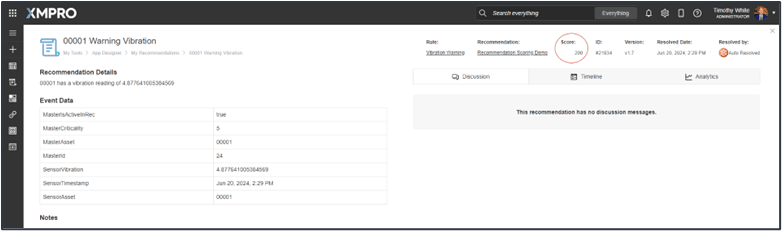Figure 6 - Assigned score is visible for each Recommendation Alert.