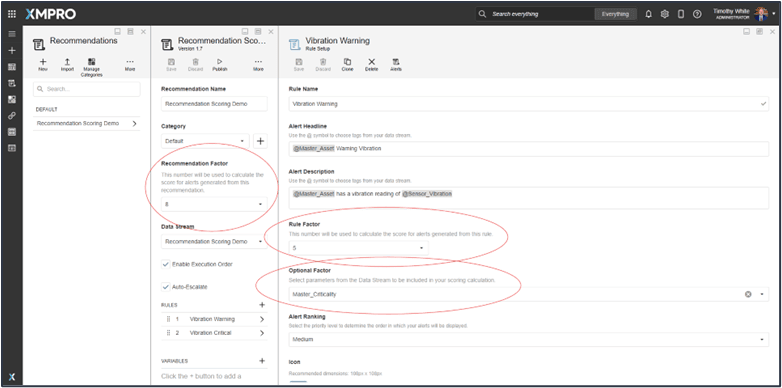 Figure 7 - Each Recommendation contains the Recommendation Factor, Rule factor and Optional Factor.