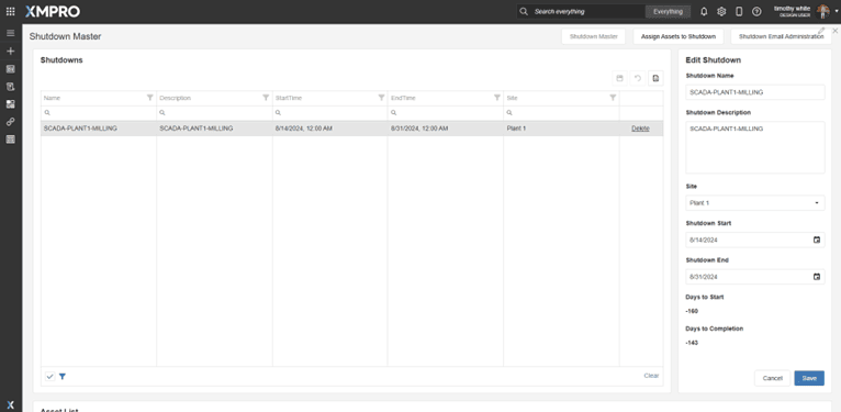 Figure 9 - Shutdown Master – Shutdown Creation Page