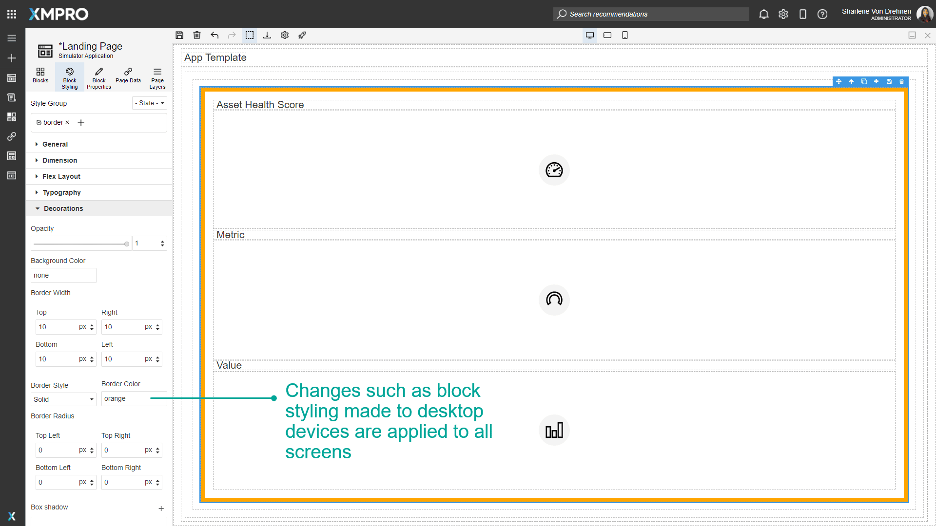 Desktop configuration panel showing style settings for larger screens