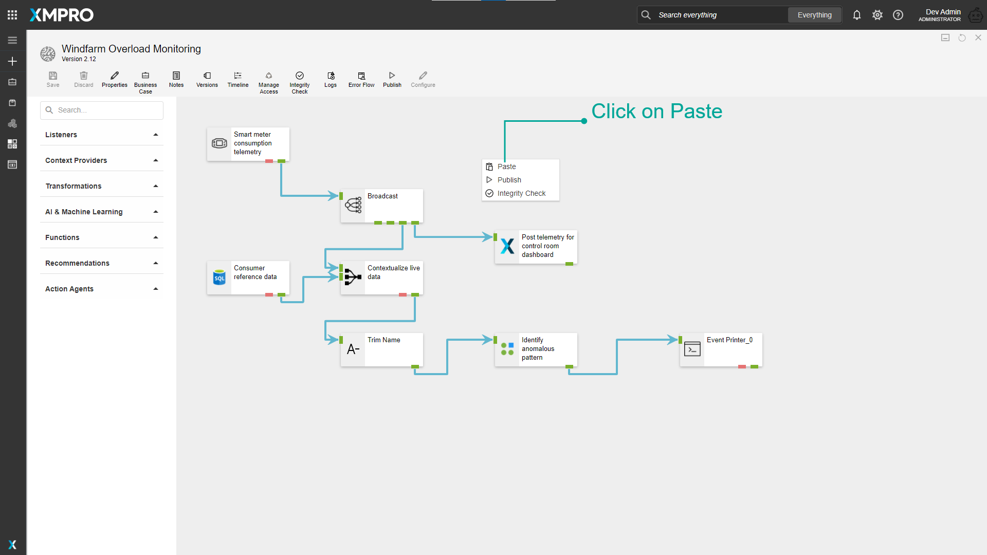 Paste option in the canvas context menu