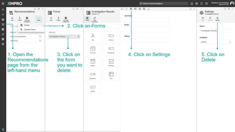 Delete form settings