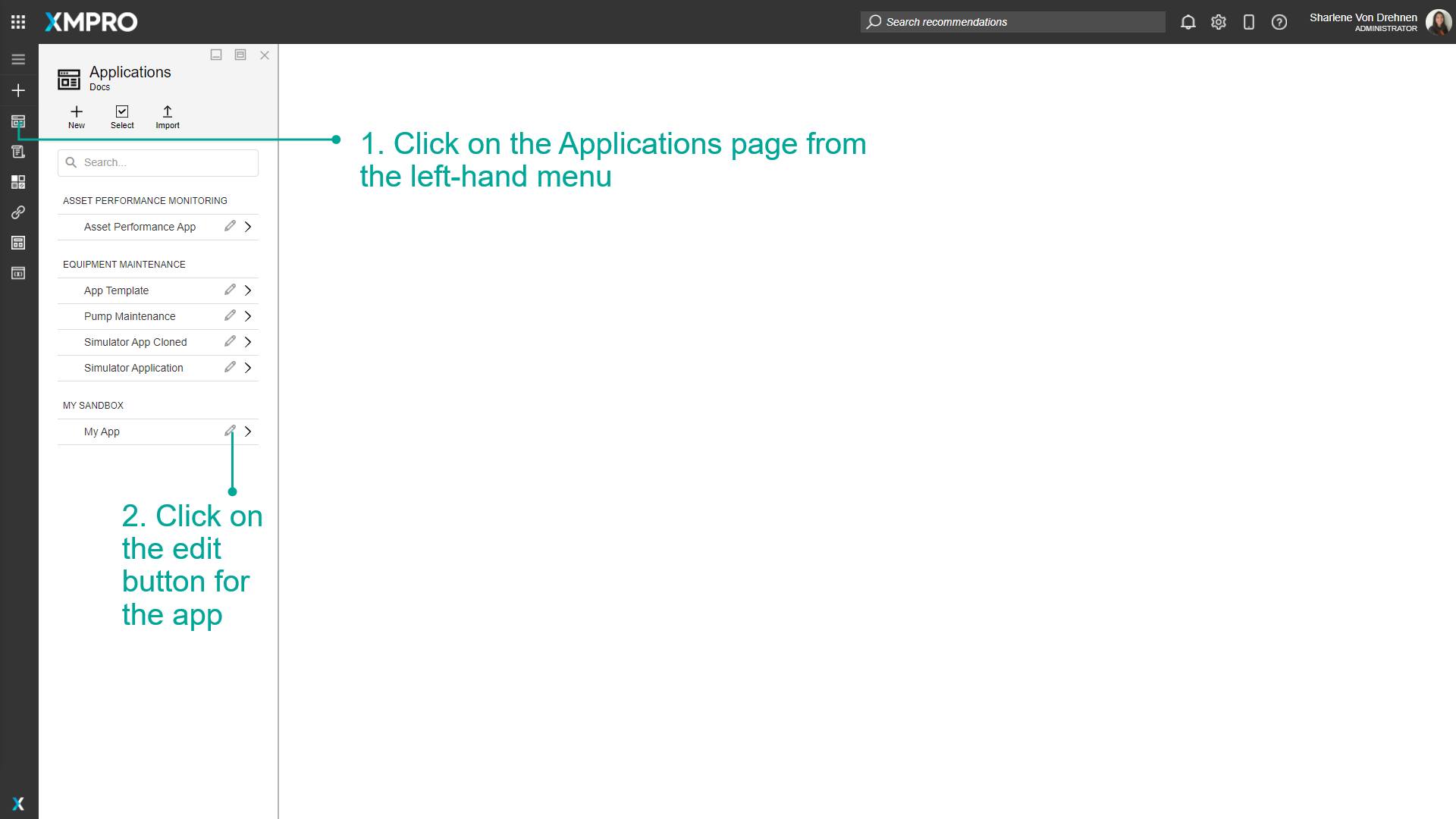 Applications page showing the edit button for accessing app settings