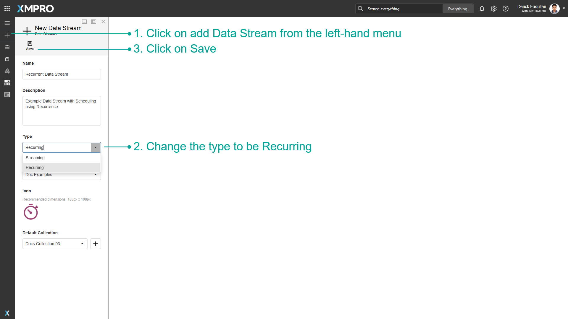 Create Recurrent Data Stream