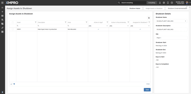 Figure 10 - Shutdown Master – Asset Assignment Page