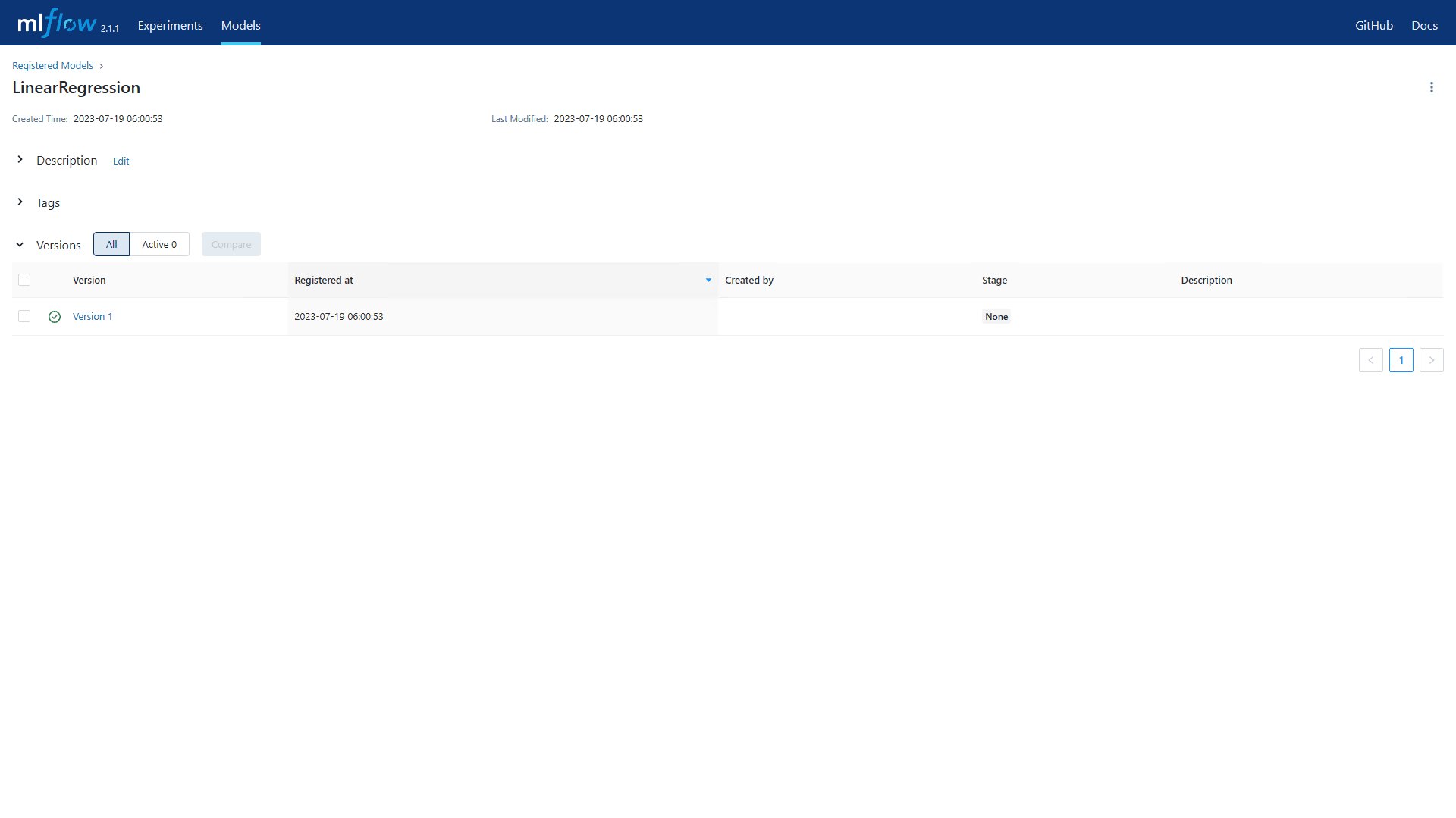 Fig 3: The trained model is logged in MLflow.