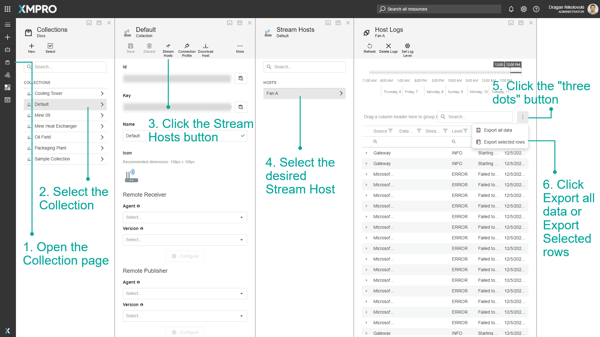 Stream Host Export Logs