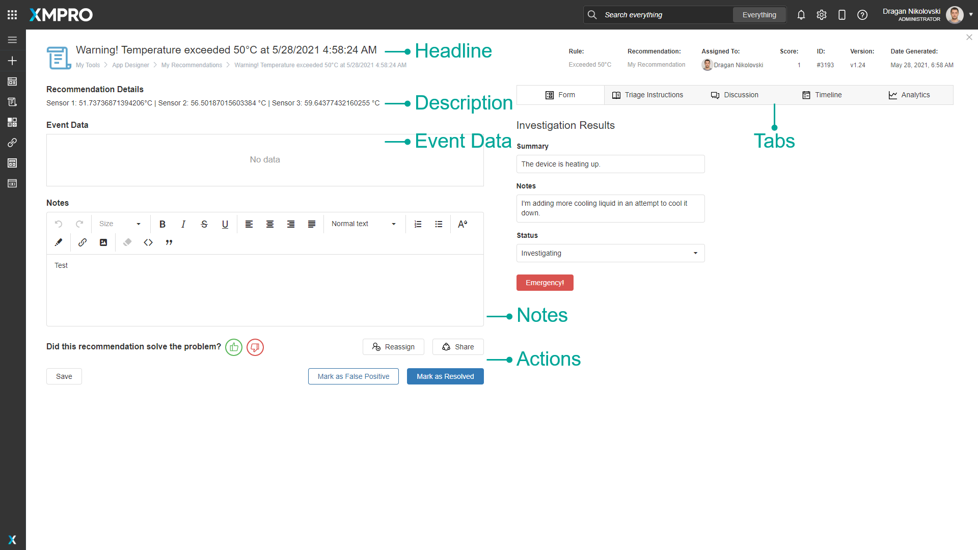 Fig 4: Recommendation Alert page