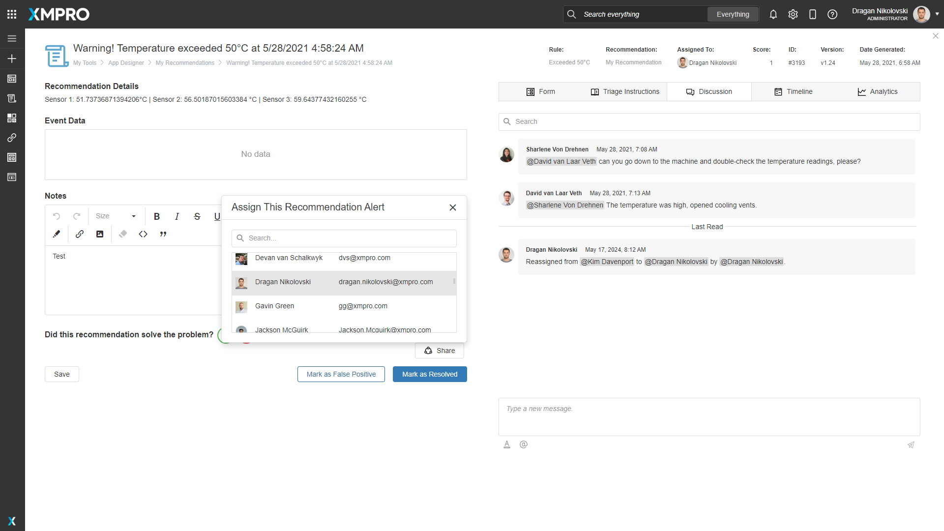 Fig 5: Assign a recommendation alert