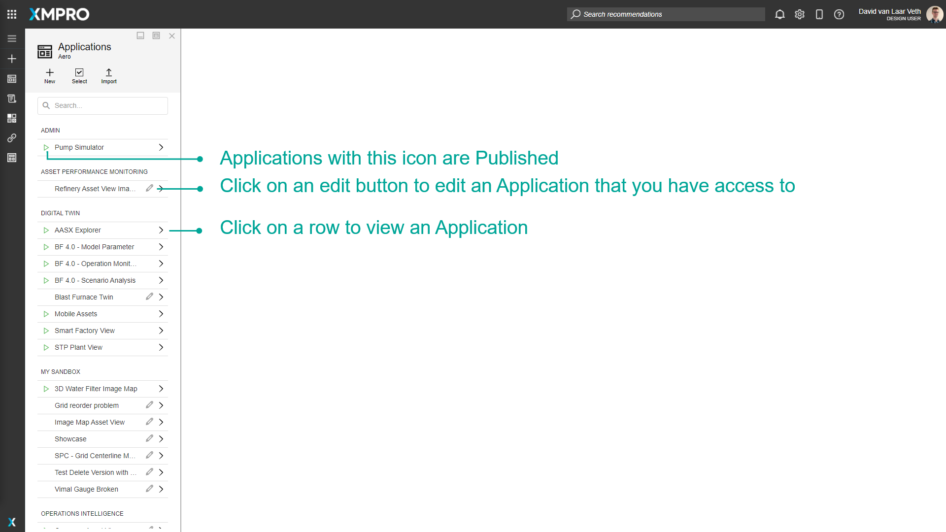 Applications list with edit button highlighted