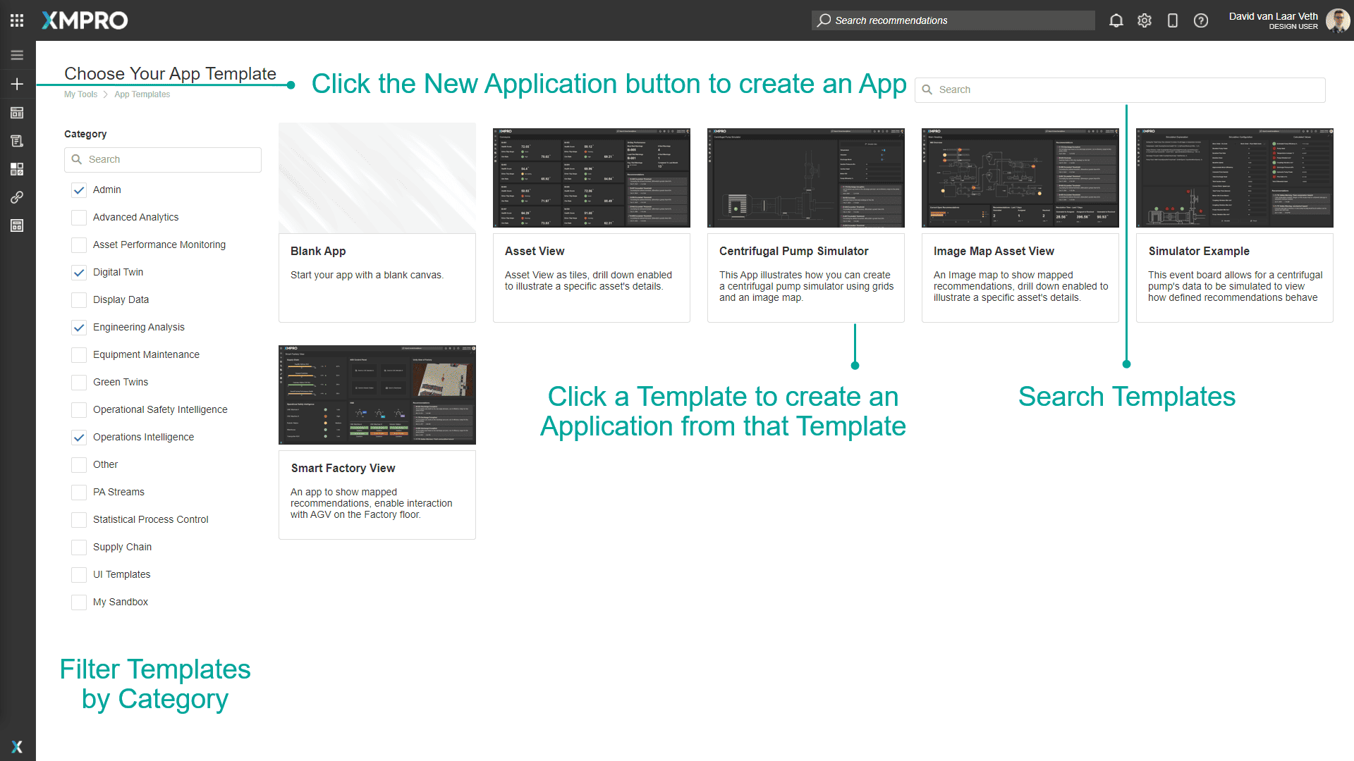 New Application button in the left menu