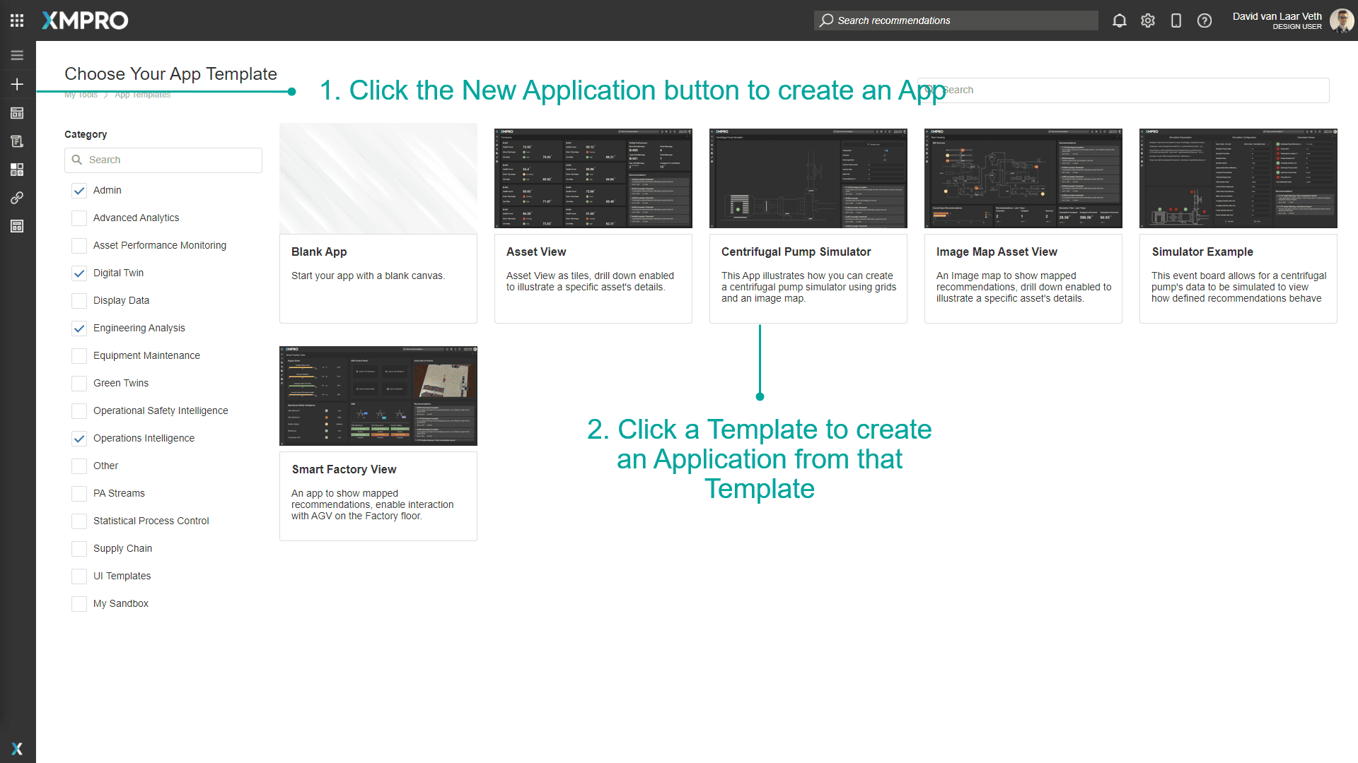 Template selection for new application
