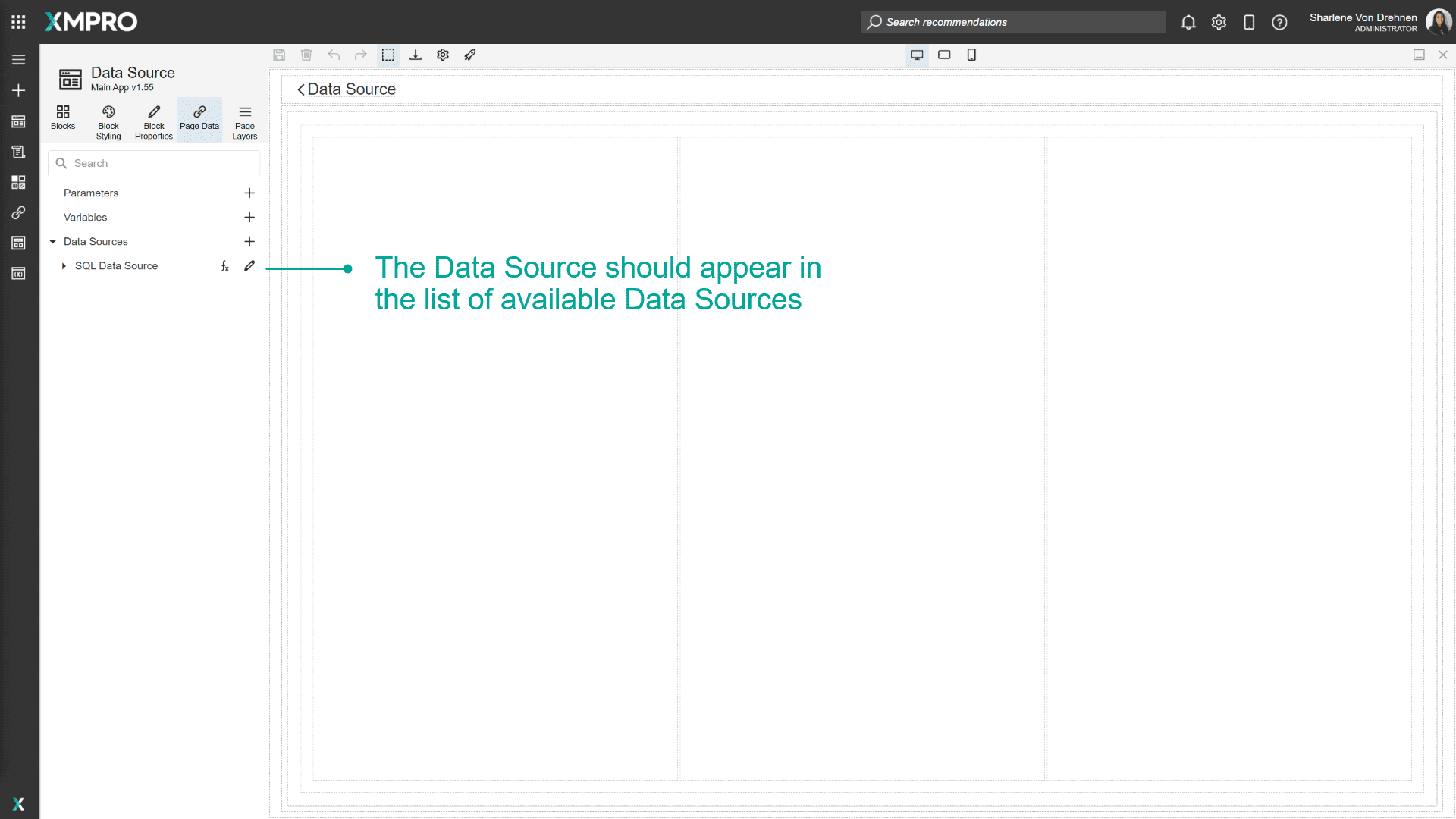 Screenshot of the Data Source creation interface with connection, entity, and primary key fields