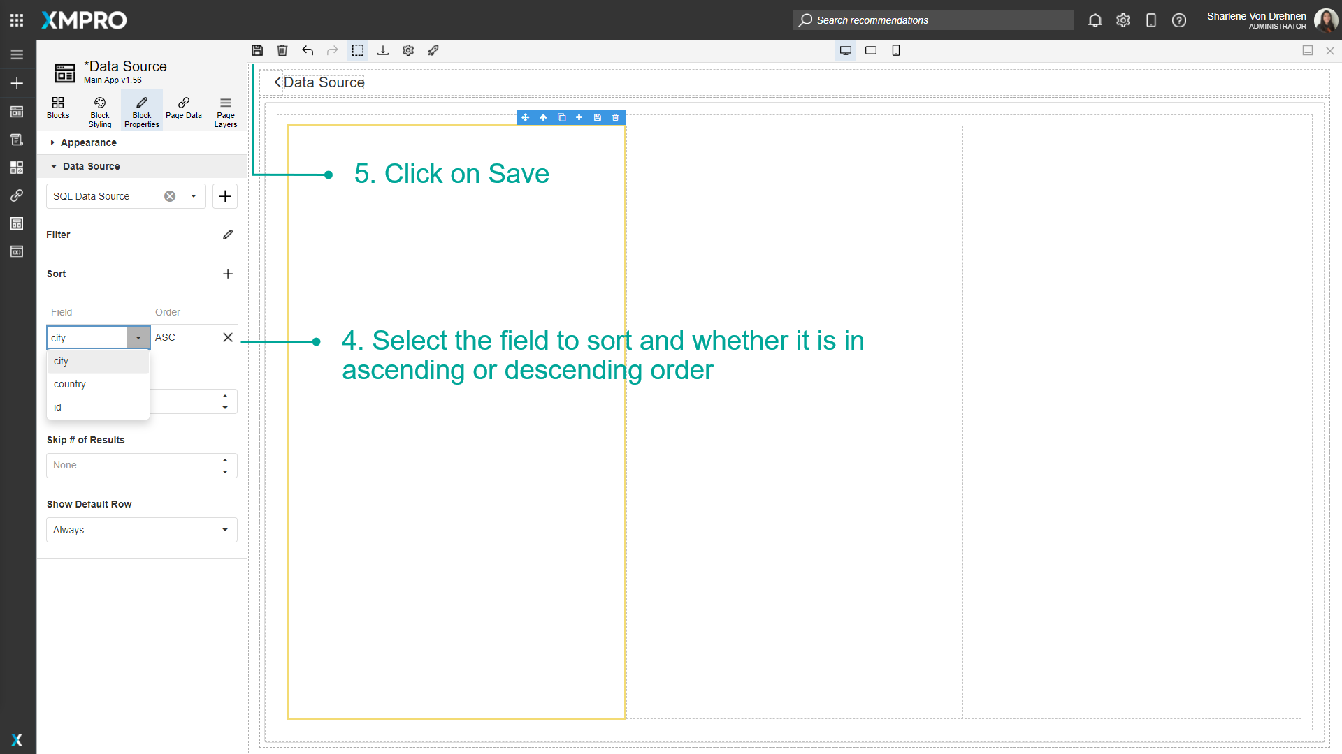 Setting sort order and saving