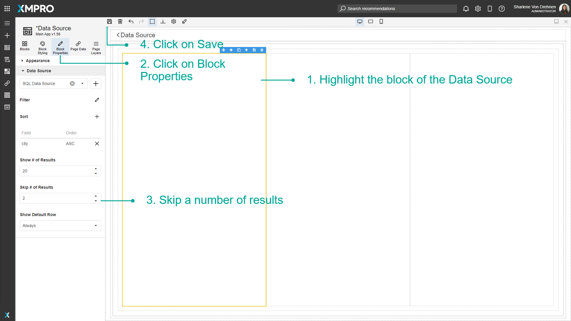 Setting number of results to skip