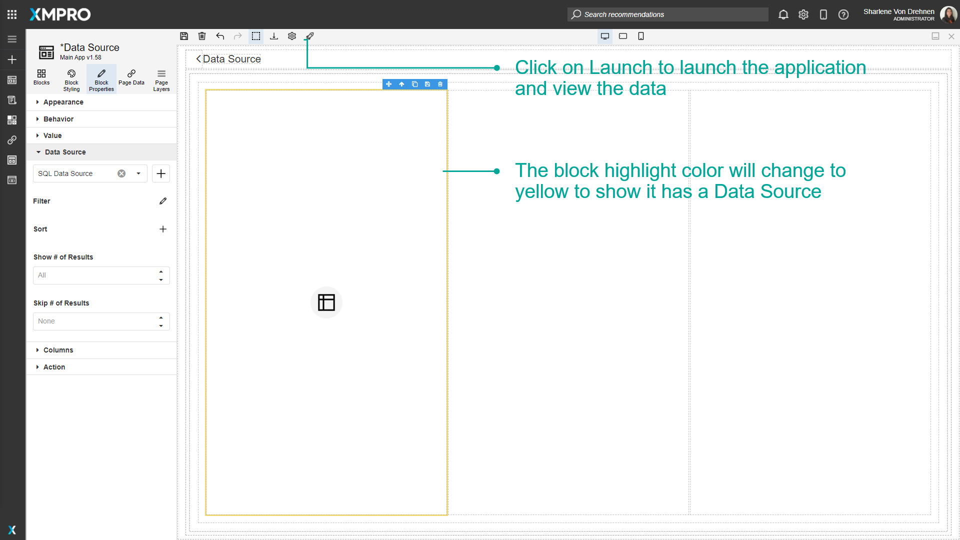 Launching the application to view data