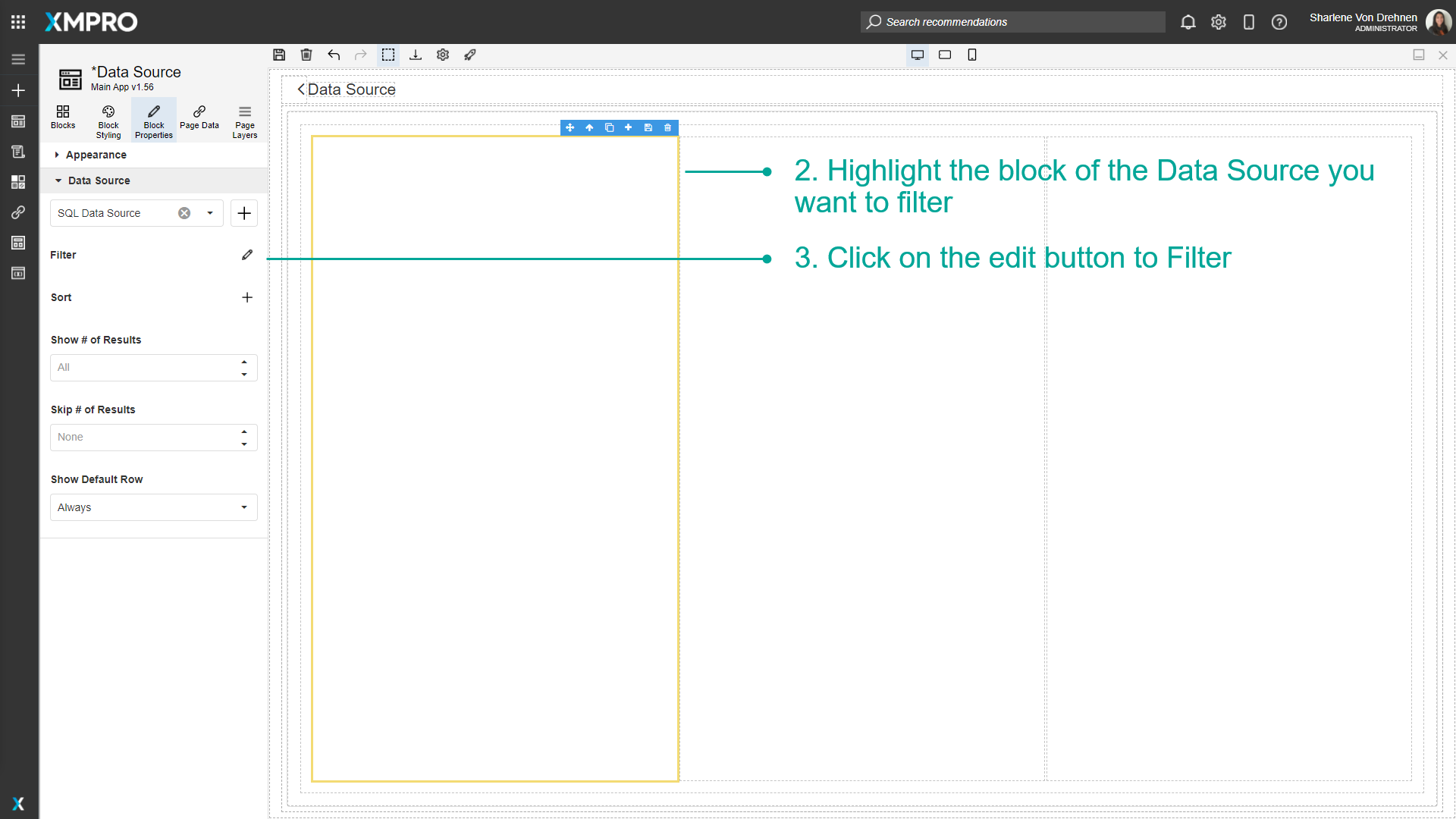 Editing filter for a data source