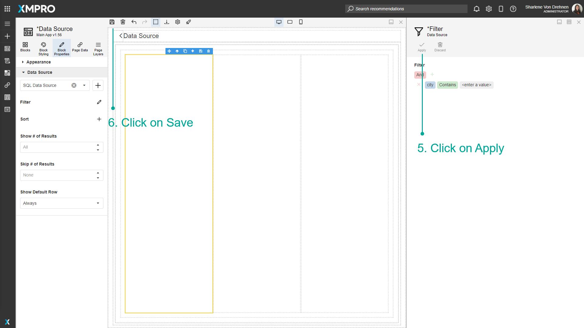Applying and saving filter