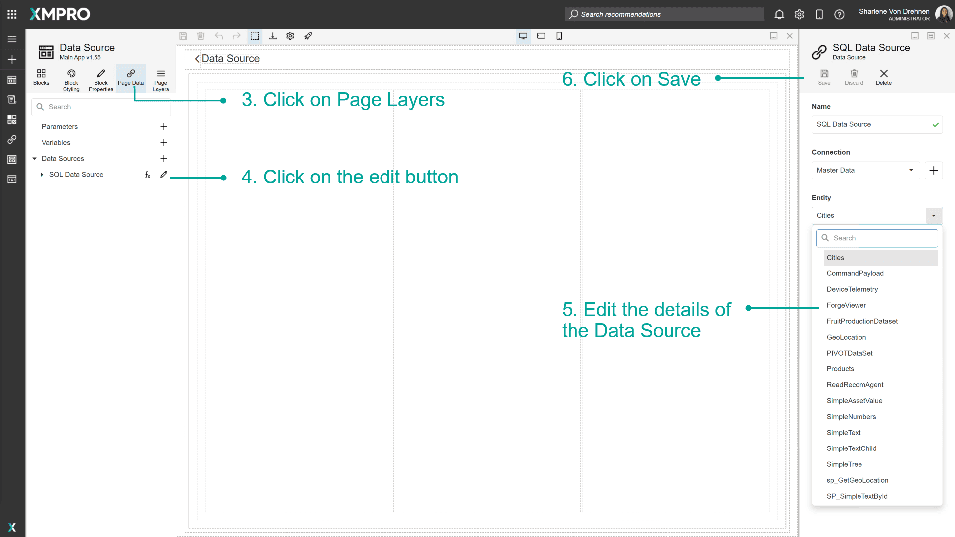 Screenshot showing the Data Source edit interface with editable fields