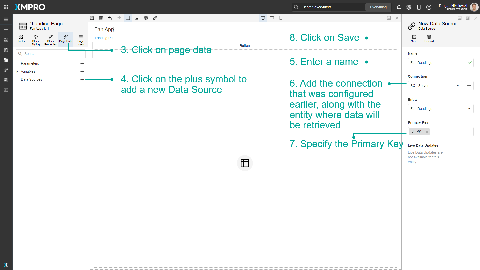 Screenshot showing the primary key field in the Data Source configuration panel