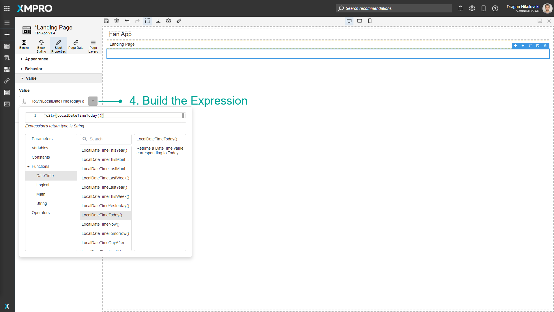 Screenshot showing the expression builder interface for creating custom expressions