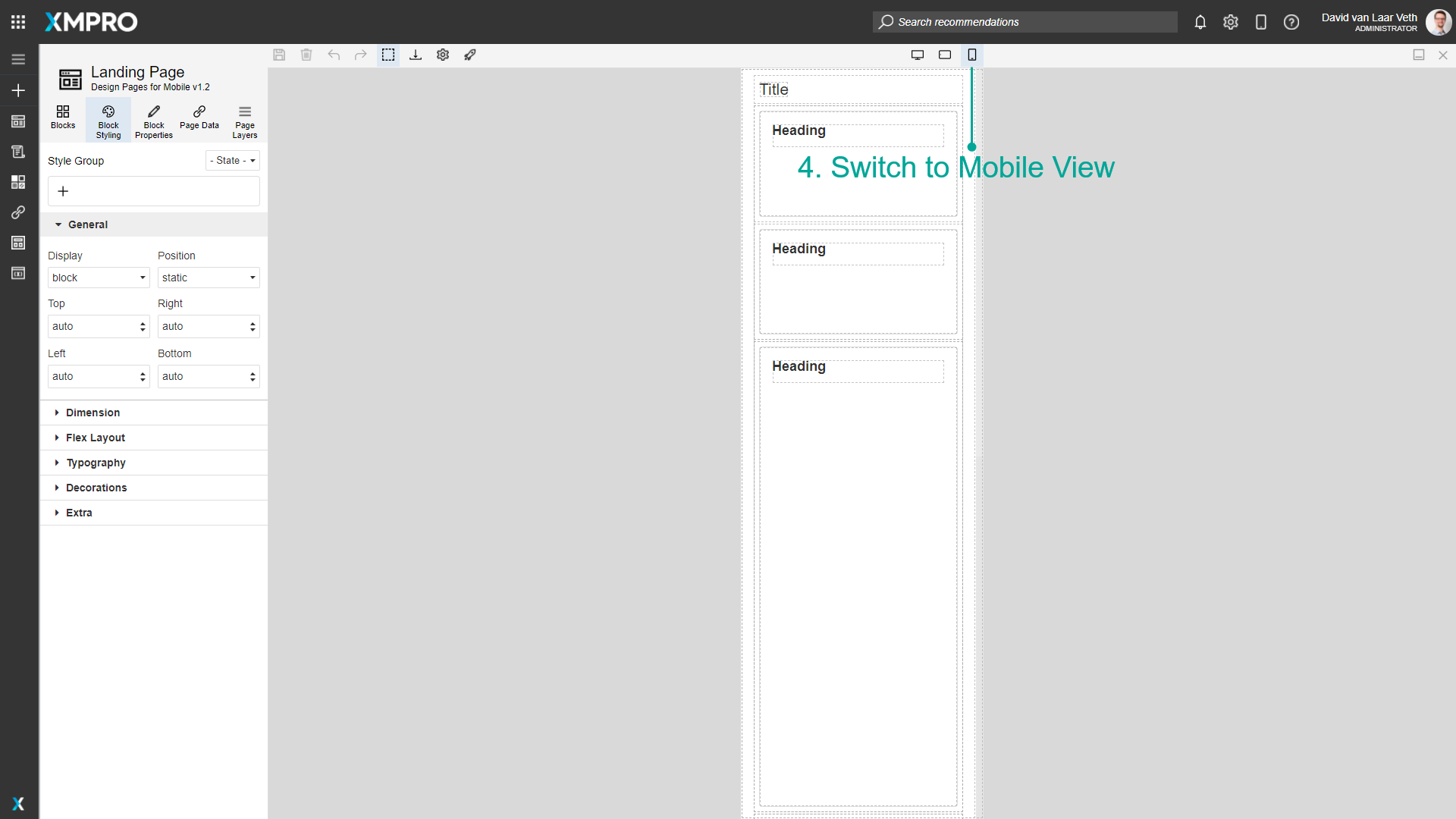 Screenshot of switching to Mobile View in the Devices section