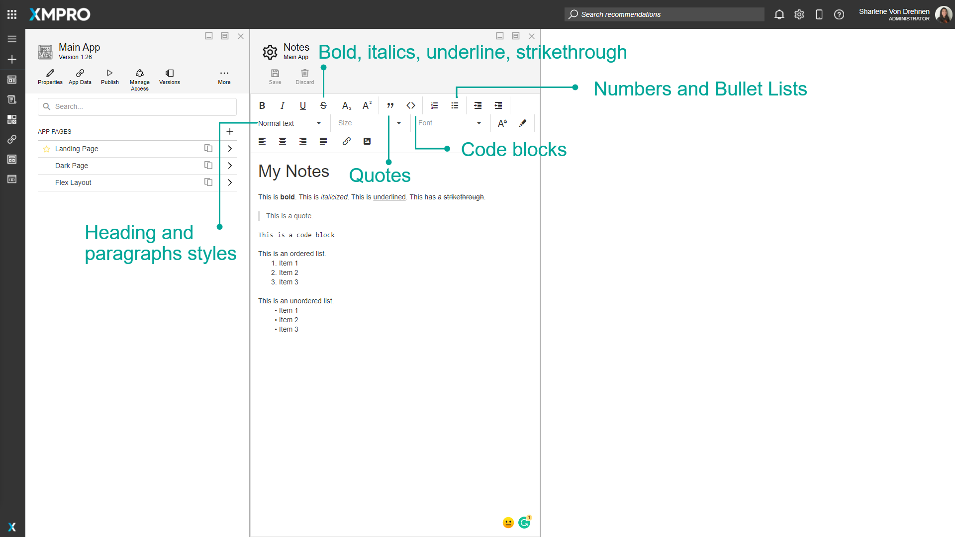 Screenshot showing the text formatting toolbar with options for styling, including bold, italic, and alignment options