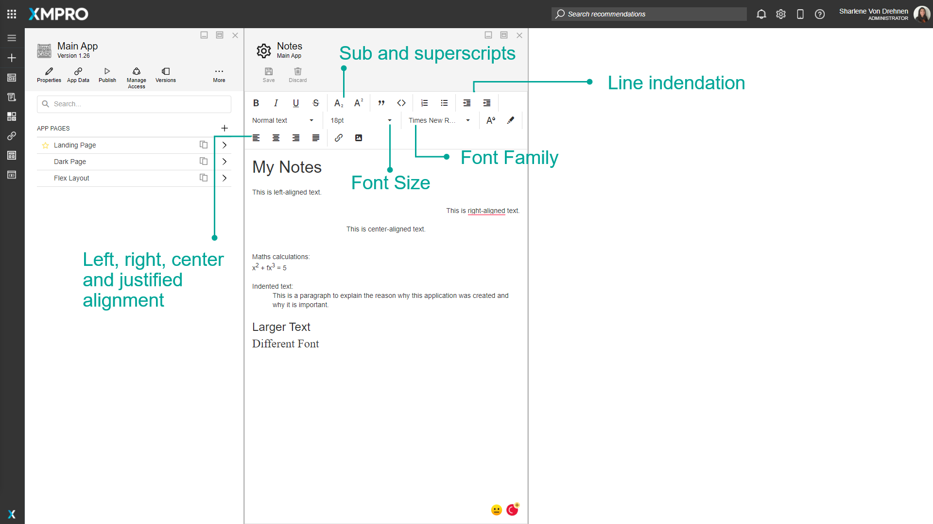 Screenshot showing the font styling options including font family, size, and color selections
