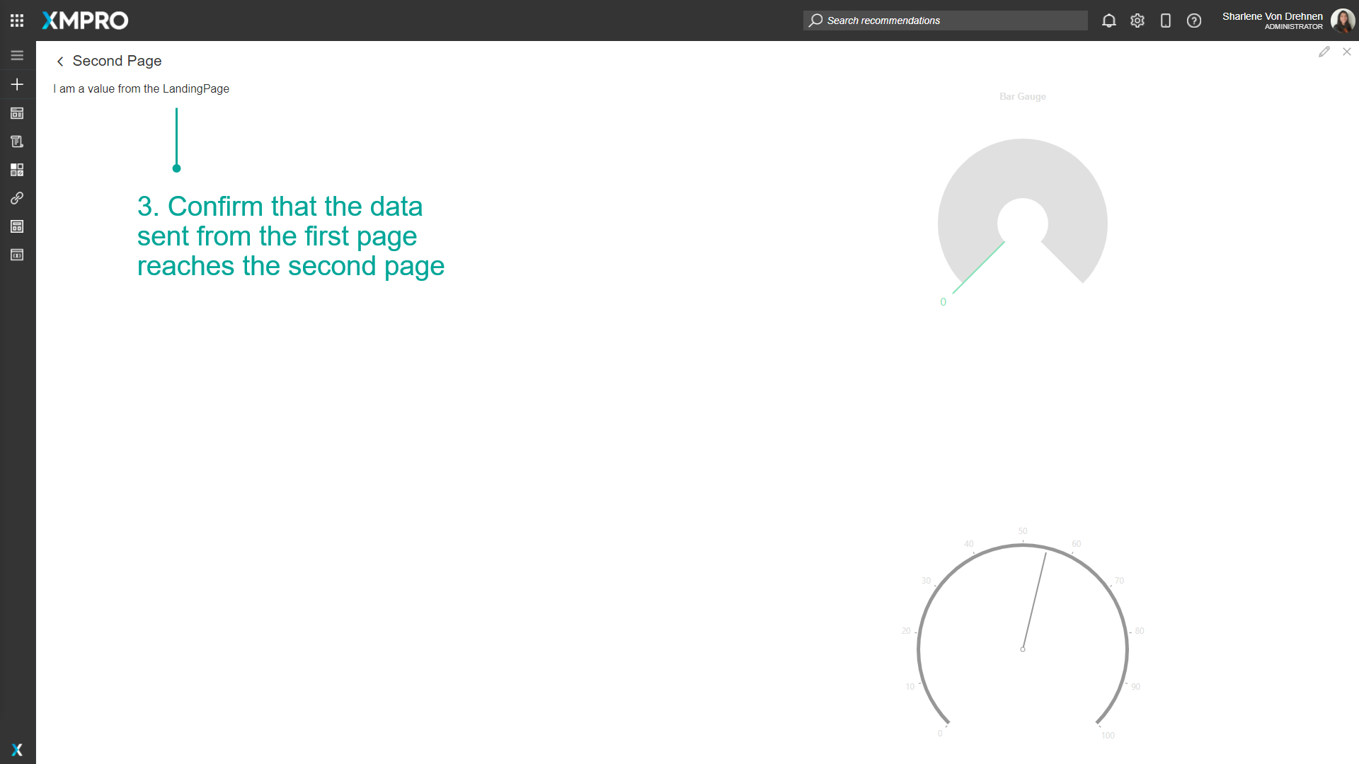 Screenshot of the destination page showing the parameter value "Machine123" displayed in a textbox. This demonstrates successful parameter passing between pages.