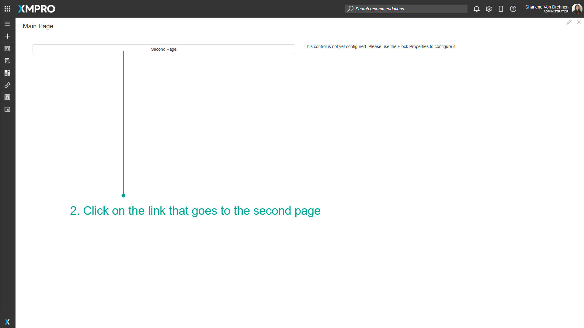 Screenshot showing the application in runtime view with a button labeled "Go to Details Page". This button will navigate to another page while passing parameters.