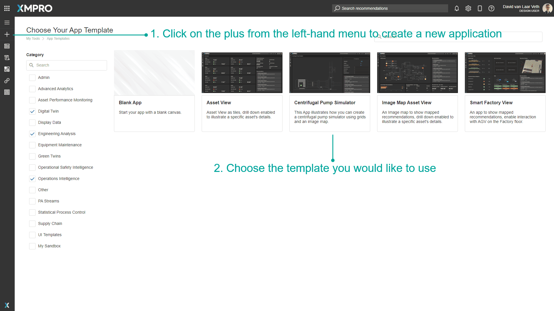 Template selection page showing available templates