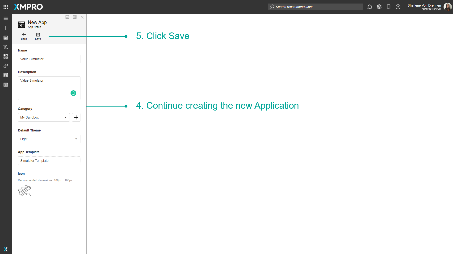 New application form with template details pre-filled