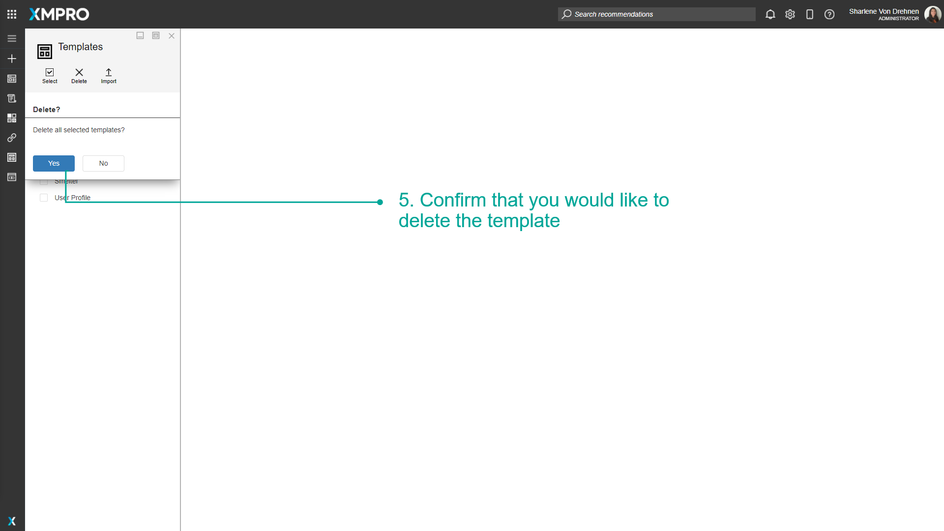 Delete confirmation dialog for multiple templates