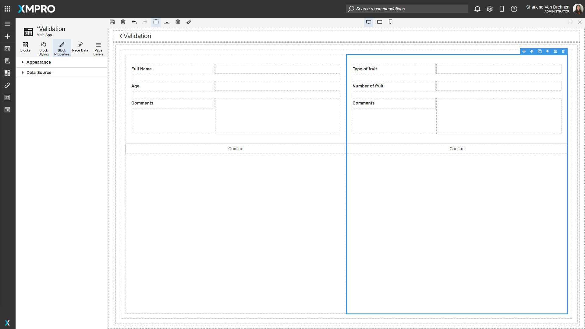 Screenshot showing a page with multiple forms that need separate validation groups