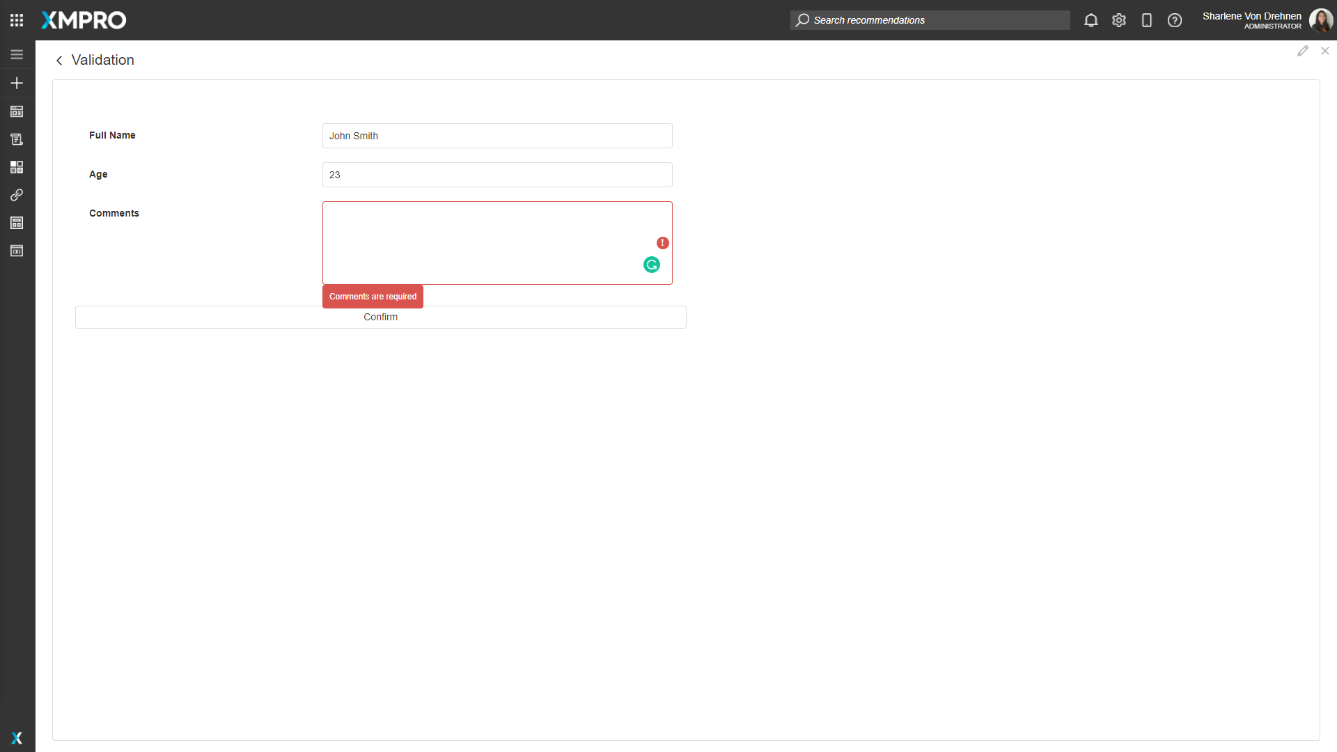 Screenshot showing multiple validation errors on a form