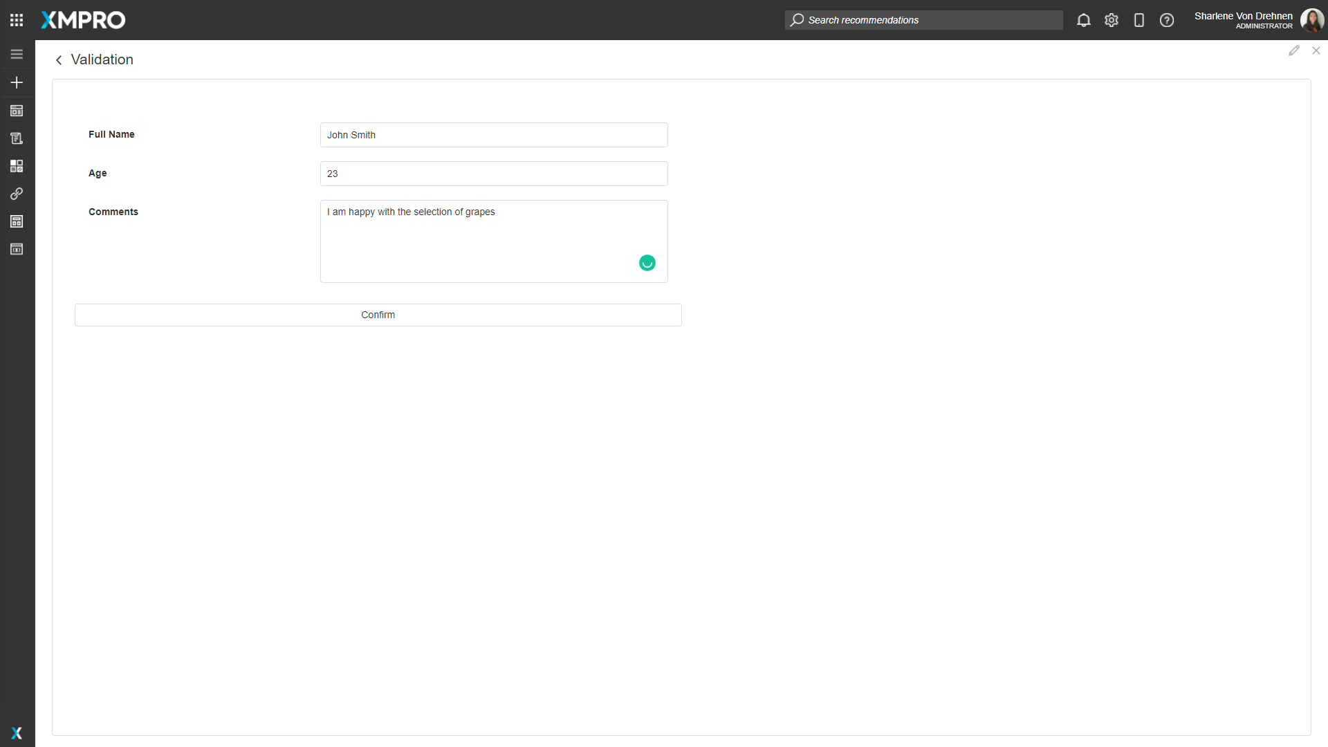 Screenshot showing a form with all fields properly filled and no validation errors