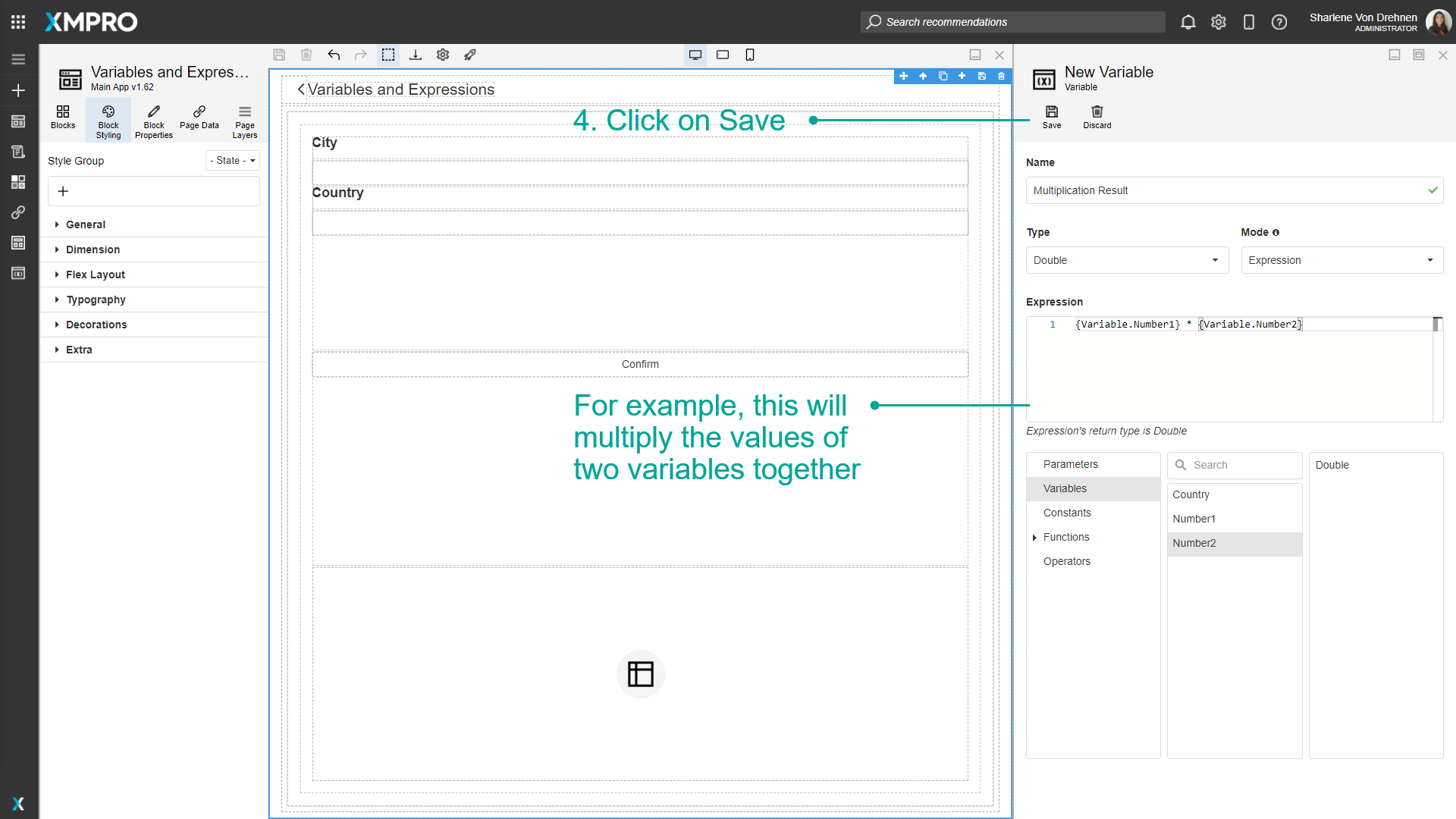 Screenshot showing the completed expression with the Save button highlighted