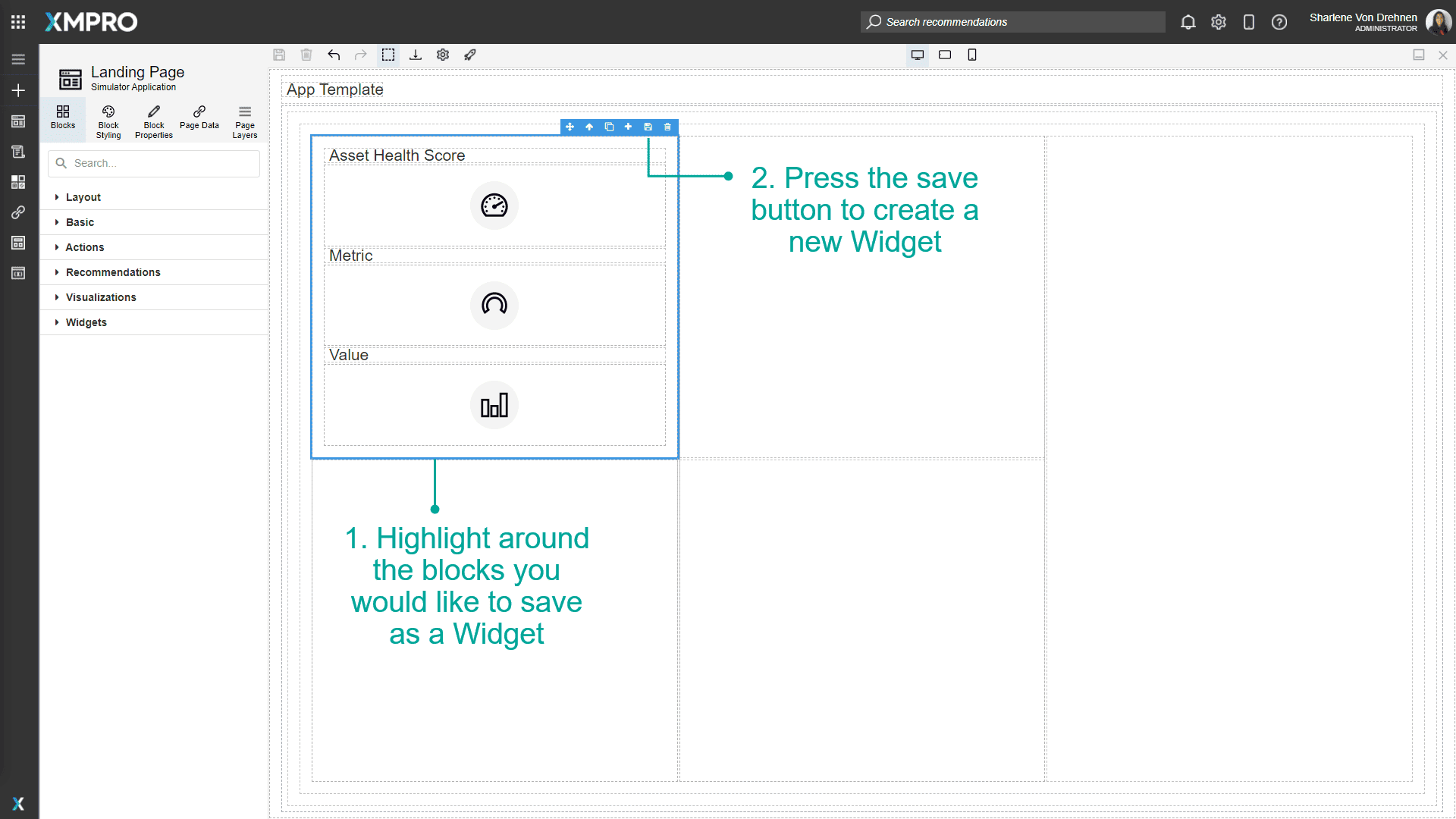 Screenshot of the create widget dialog with fields for name, visibility, and icon selection