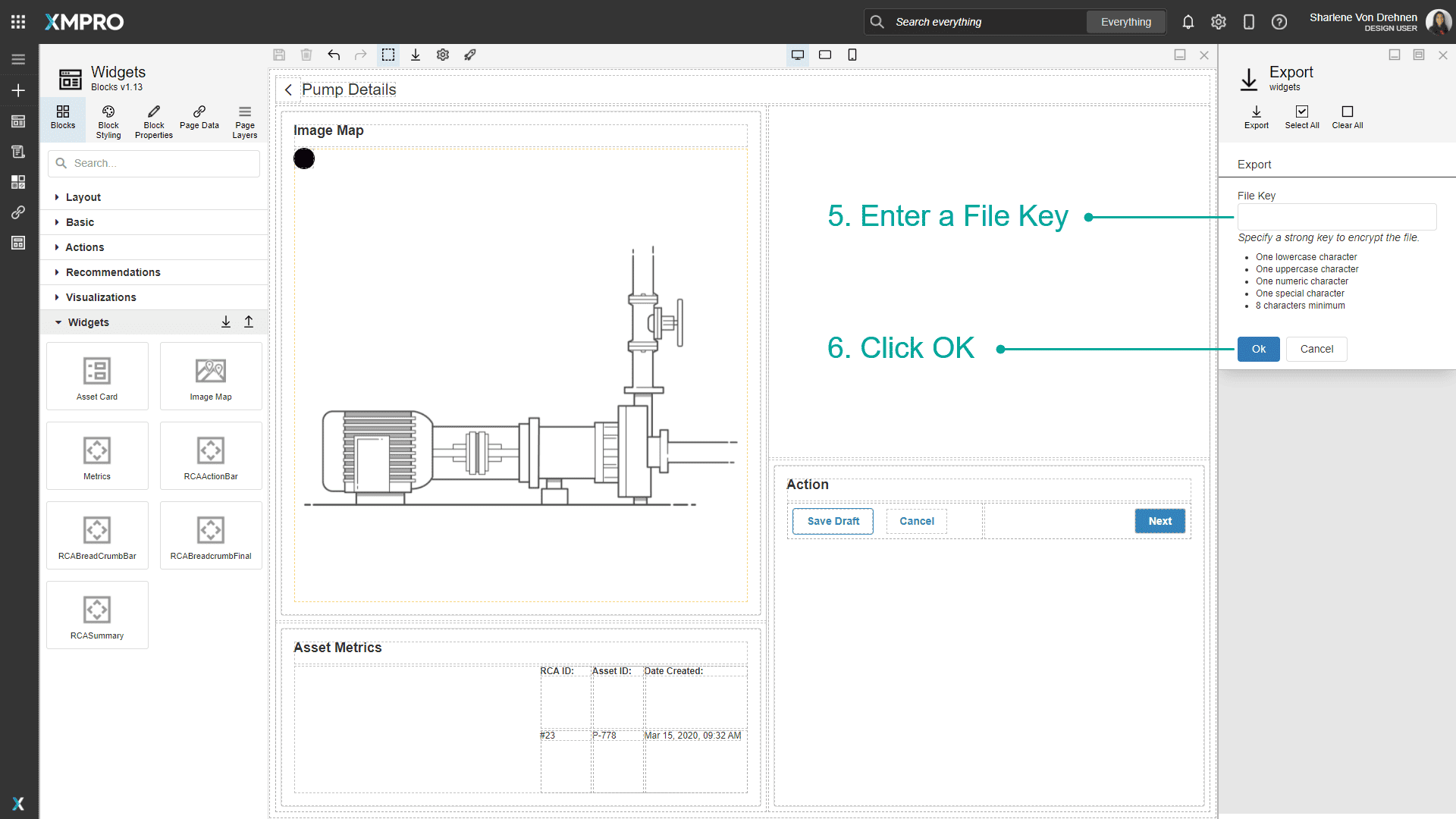 Screenshot of the dialog for entering a file key when exporting widgets