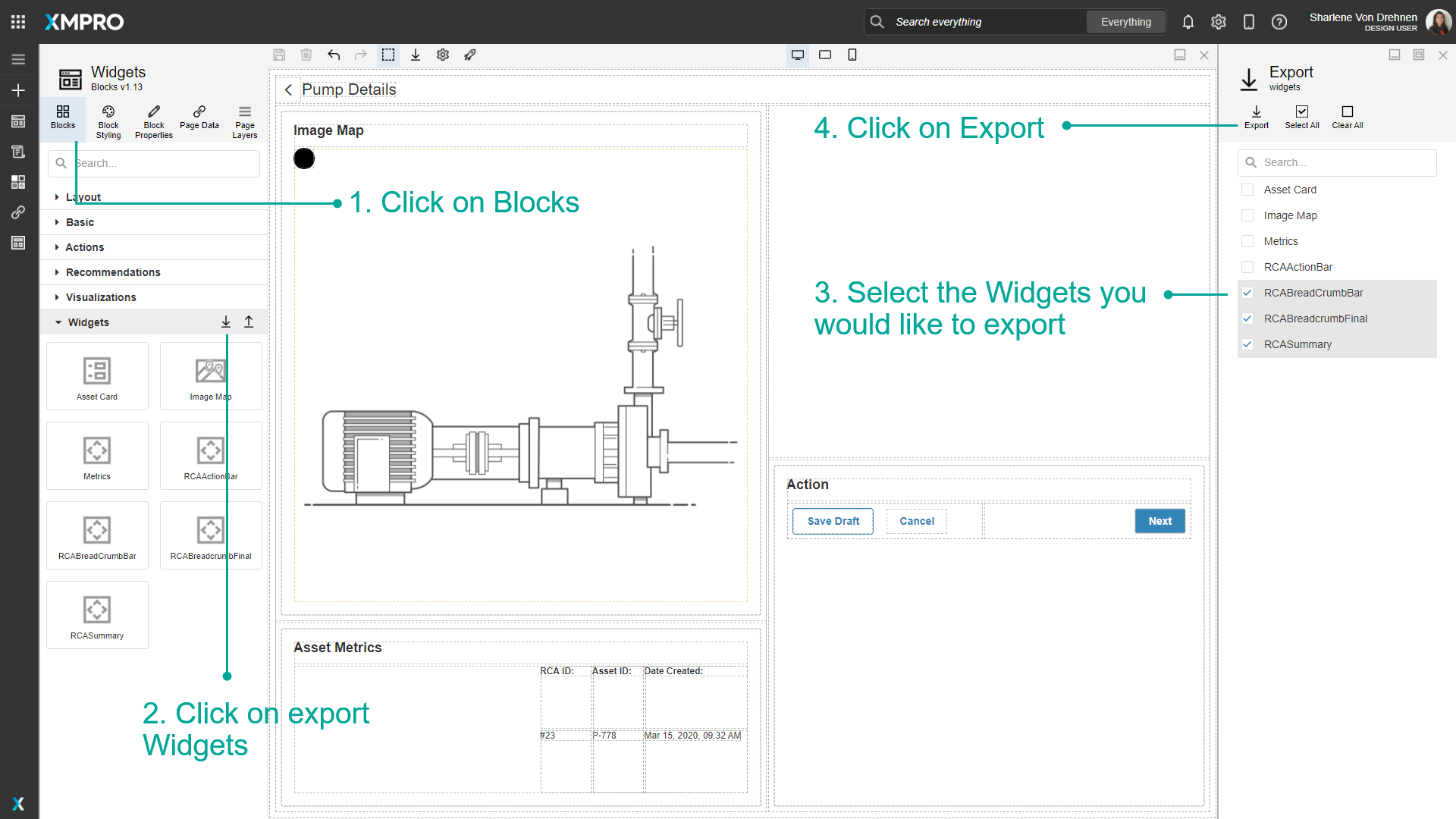 Screenshot showing the selection of widgets to export