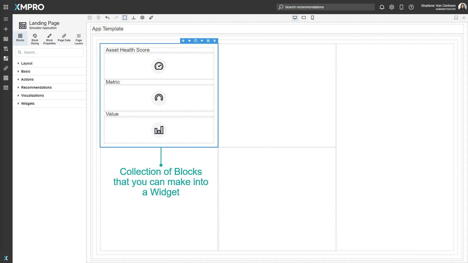 Screenshot showing blocks selected on the canvas to be saved as a widget