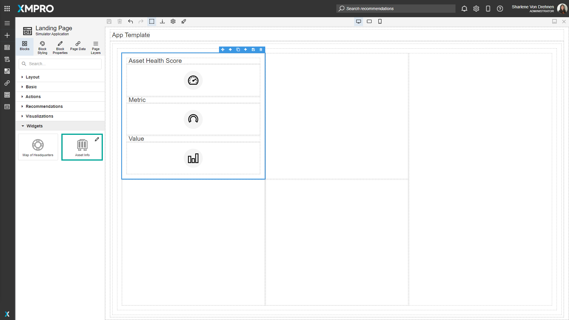 Screenshot showing the newly created widget appearing in the Blocks toolbox under the Widget category