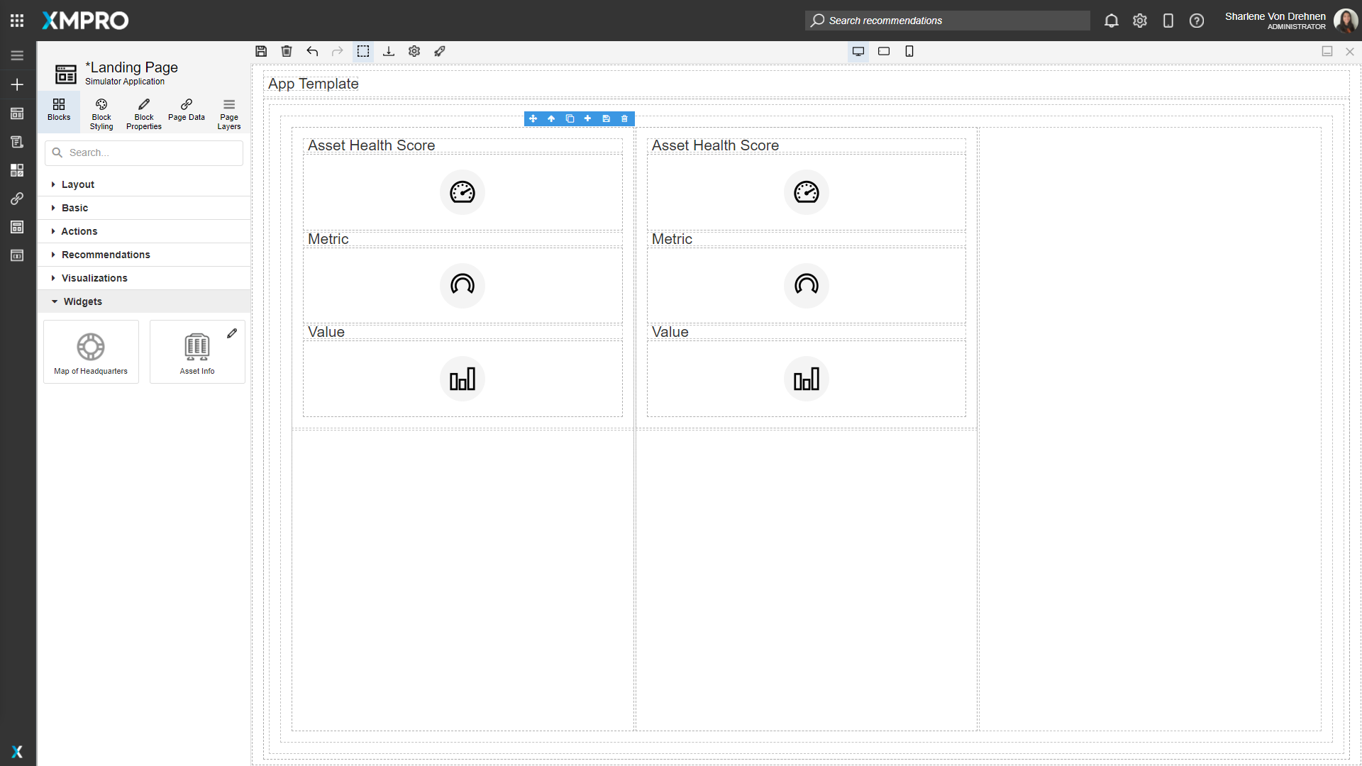Screenshot showing the widget placed on the canvas with all its component blocks