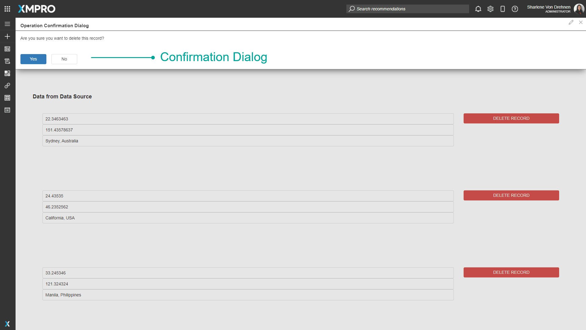 Data Operations confirmation dialog