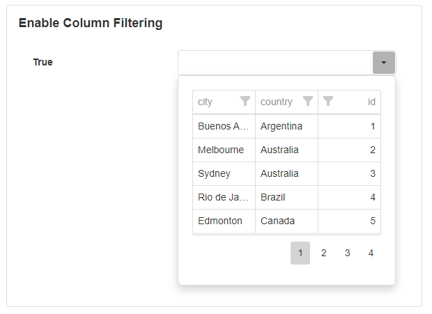 Column Filtering
